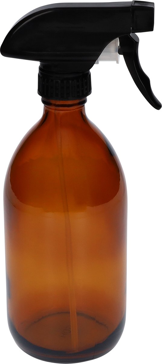  QUVIO Sprayfles - Spuitfles - Plantenspuit - Schoonmaak Spuit - Huishoudspray - Leeg/Hervulbaar - Kamerspray - Allesreiniger - Glazen Sprayflacon - Waterspuit - Kappersspuit - 500 Ml - Glas - Bruin - Zwart