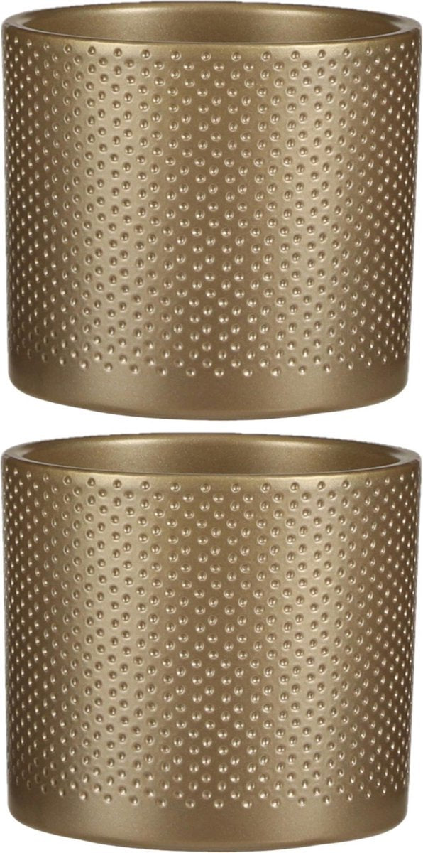  2x Stuks Bloempot In Kleur Relief Goud Keramiek Voor Kamerplant H12.5 X D13.5 Cm- Plantenpotten Binnen