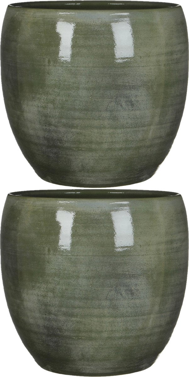  Mica Decorations Lester Bloempot - H31 X Ø33 Cm - Terracotta - Groen