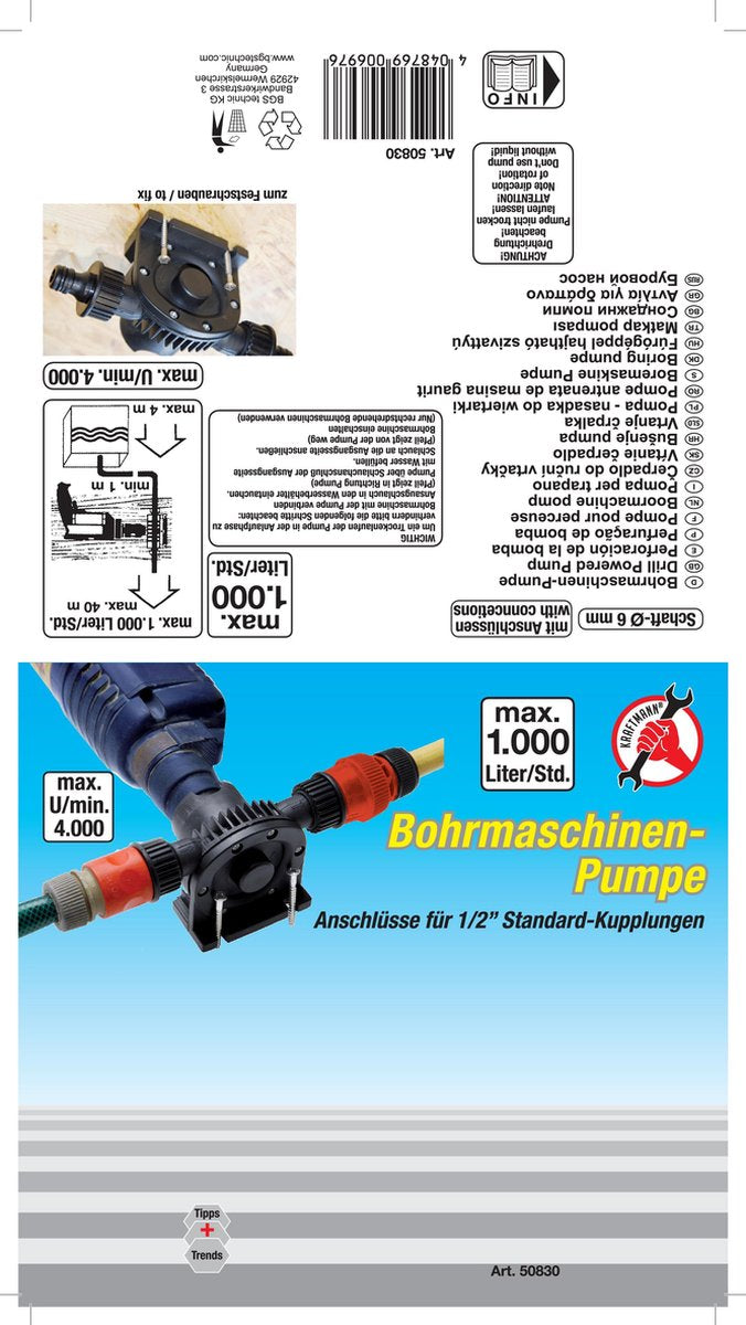  Water Boorpomp 1000 L/uur | Huis - Tuin - Boot Pomp Voor (Accu)boormachine