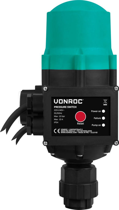  VONROC Hydrofoorpomp / Automatische Pomp - 1000W - 3500l/h - Met Drukschakelaar - Droogloopbeveiliging - Voor Besproeien En Huishoudwater