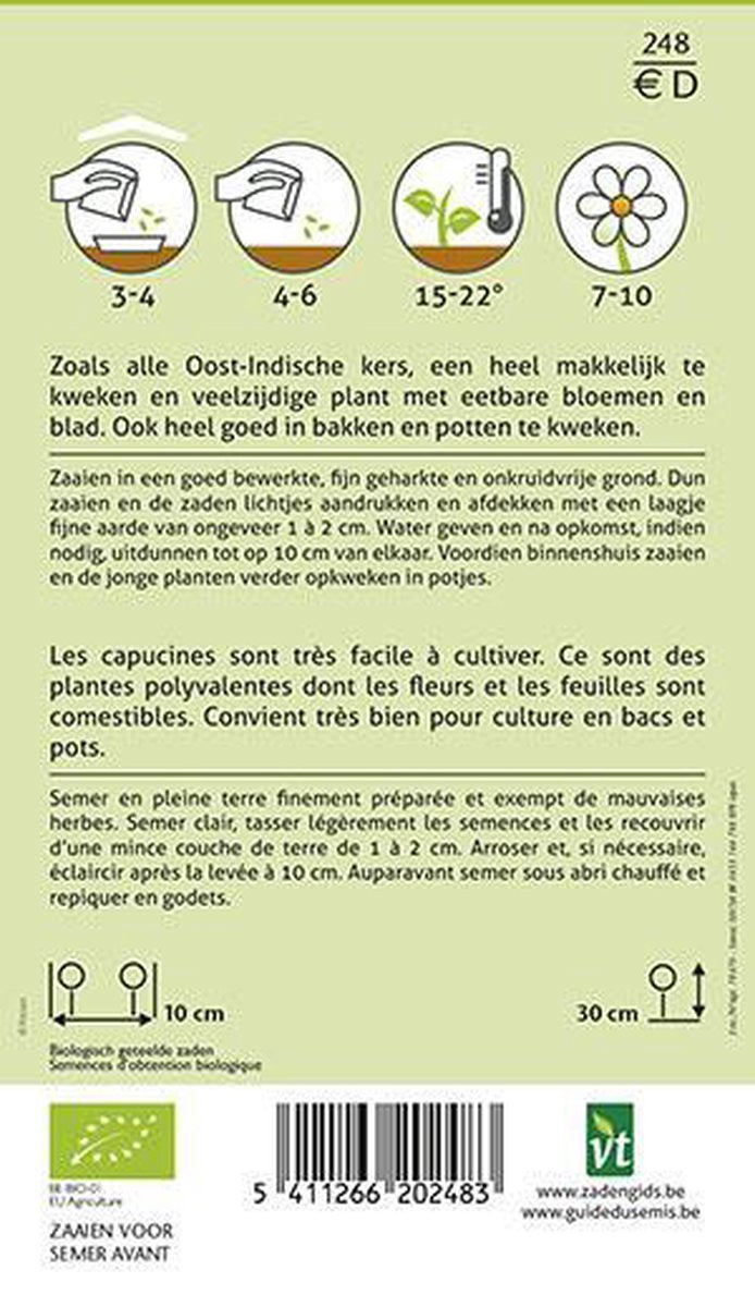  Oost-Indische Kers Lage Bio, Heel Makkelijk Te Kweken En Veelzijdige Plant Met Eetbare Bloemen En Blad