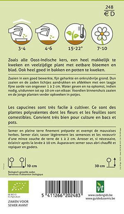  Oost-Indische Kers Lage Bio, Heel Makkelijk Te Kweken En Veelzijdige Plant Met Eetbare Bloemen En Blad