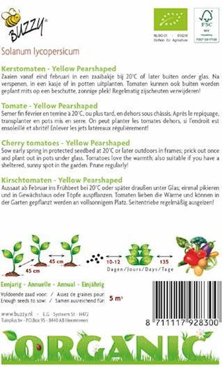  Buzzy Organic Tomaat Yellow Pearshaped BIO