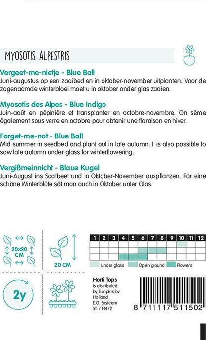  Hortitops - Vergeet-Me-Nietje Bloemzaad - Myosotis Alpestris - Blue Ball