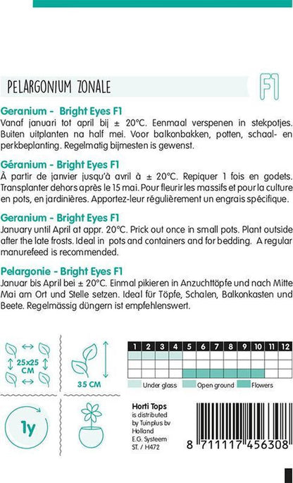  Hortitops Geranium Bloemzaad - Bright Eyes - Rood/Wit