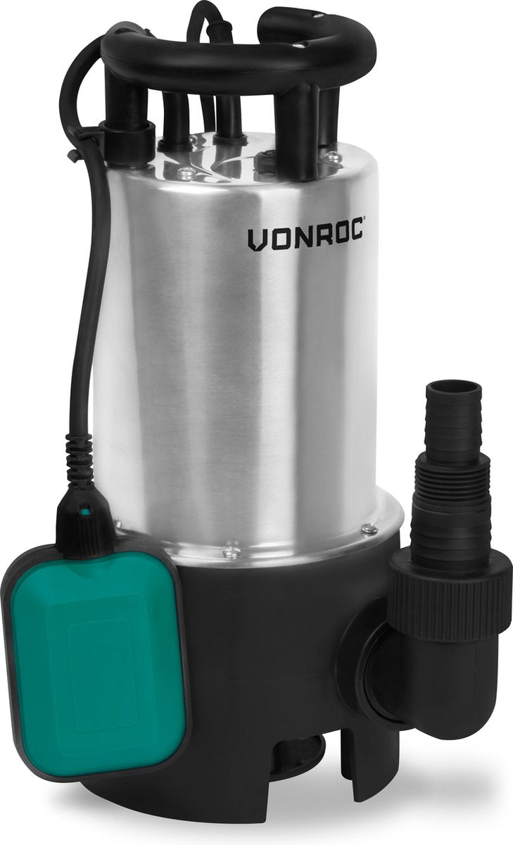  VONROC Dompelpomp RVS - Vuilwaterpomp - Waterpomp - 1100W - 20000 L/h - Voor Vuil- En Schoonwater - Met Vlotter