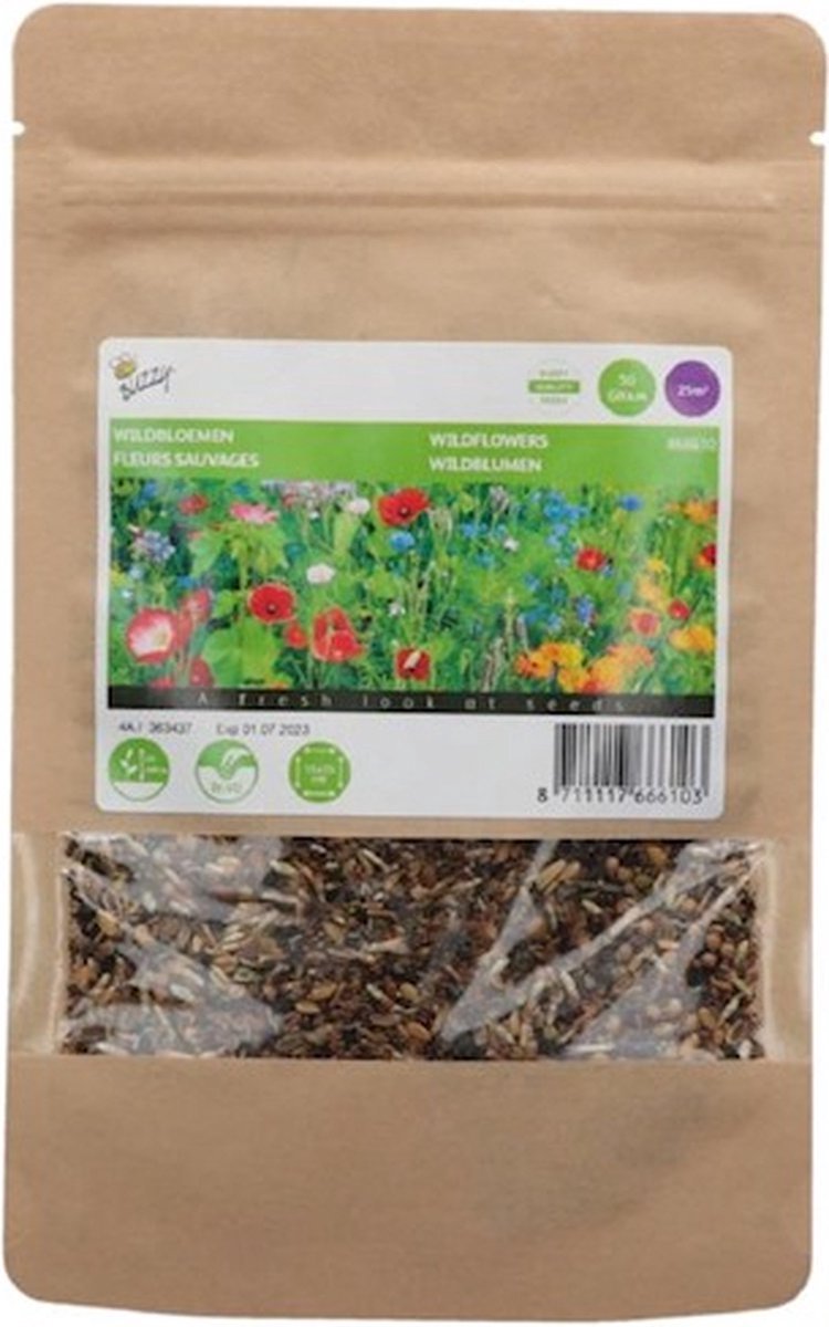  Buzzy Gemengde Wilde Bloemen Zaden Voor Zeker 25m2 - Gemengde Bloemen - Cadeau - Kerstcadeau - Garden Select