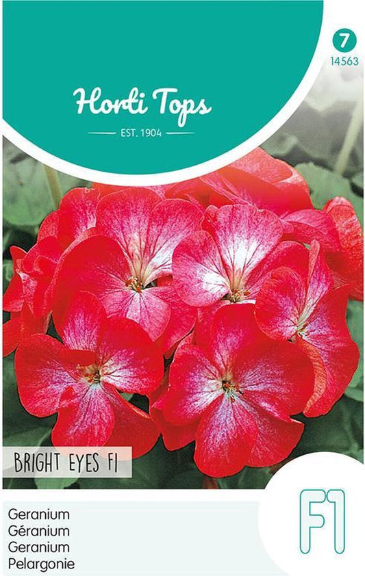  Hortitops Geranium Bloemzaad - Bright Eyes - Rood/Wit