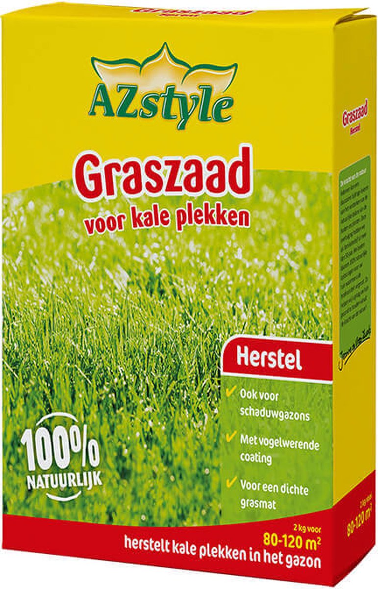  ECOstyle Graszaad Herstel Snelkiemend Gazon Gras – Herstelt Kale Plekken – Vogelwerende Coating – Geschikt Voor Zon- En Schaduw Gazons - Snelle Kieming – 80 - 120M² – 2 KG