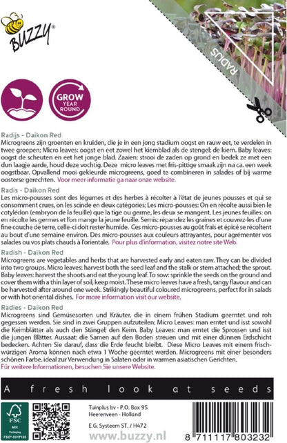  Buzzy® Microgreens, Radijs Rode Daikon
