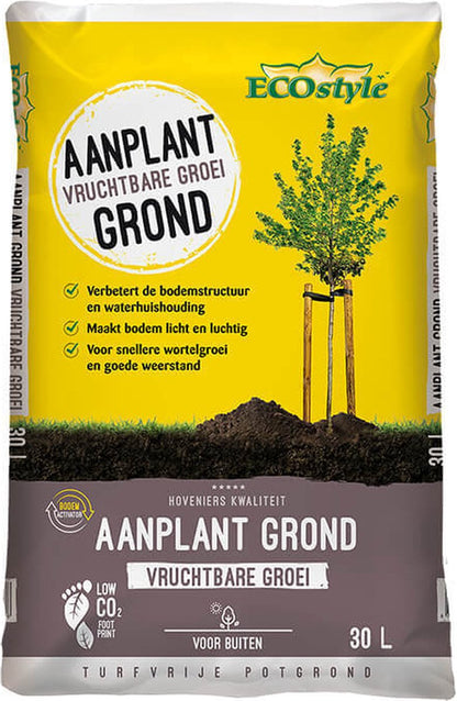  ECOstyle Aanplant Grond Potgrond Voor Buiten - Turfvrij - Bodemverbeteraar - Maakt De Bodem Licht En Luchtig - Zorgt Voor Snellere Wortelgroei - 30 L