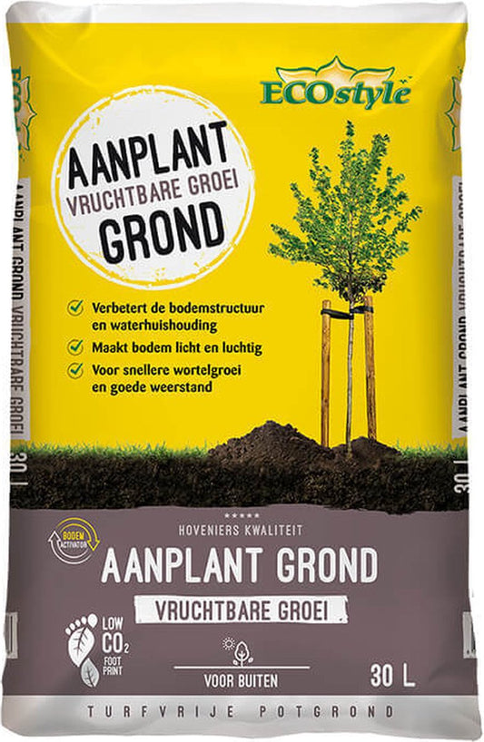  ECOstyle Aanplant Grond Potgrond Voor Buiten - Turfvrij - Bodemverbeteraar - Maakt De Bodem Licht En Luchtig - Zorgt Voor Snellere Wortelgroei - 30 L