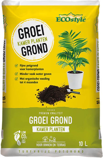  ECOstyle GroeiGrond Kamerplanten Fijne Potgrond - Turfvrij - Voor Binnen En Terras - Met Organische Voeding - Minder Water Geven - 30 L