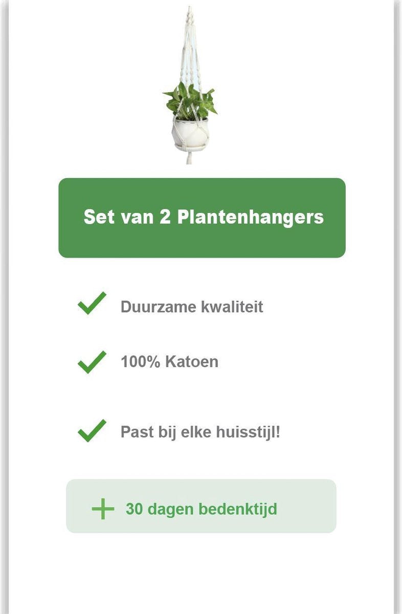 Merkloos Plantenhanger Macramé - Luxe Gevlochten Touw Katoen - 2 Stuks - Plantenpot Ophangen