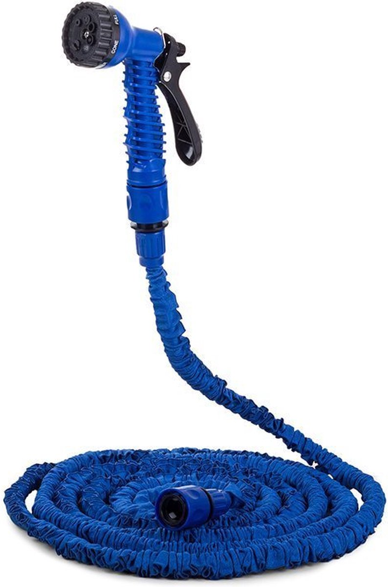  Uitrekbare Tuinslang Tot 15 Meter - Tuinsproeier Met 7 Verschillende Standen - Tuin Besproeien - Sproeikop - Blauw - Flexibel Elastisch