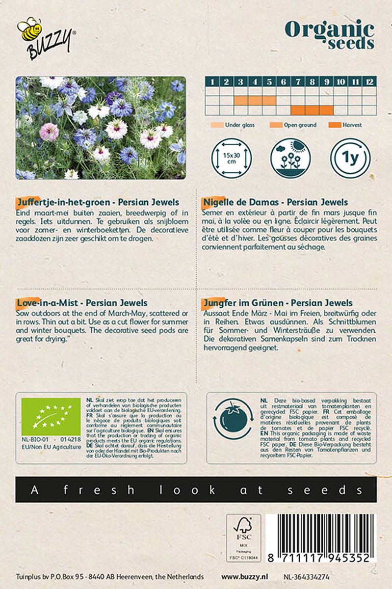  Buzzy® Organic Nigella, Juffertje-in-het Groen Persian Jewel (BIO) - Biologisch Bloemzaad