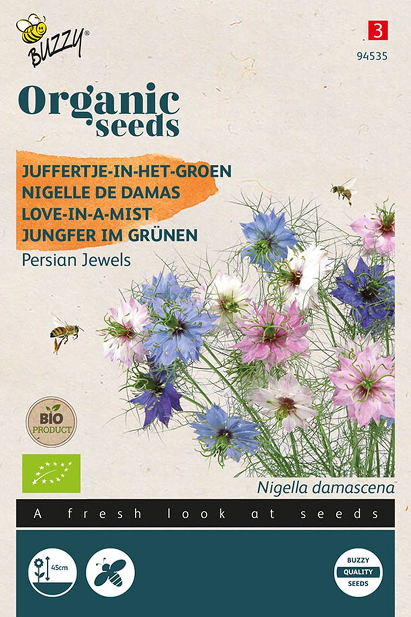  Buzzy® Organic Nigella, Juffertje-in-het Groen Persian Jewel (BIO) - Biologisch Bloemzaad