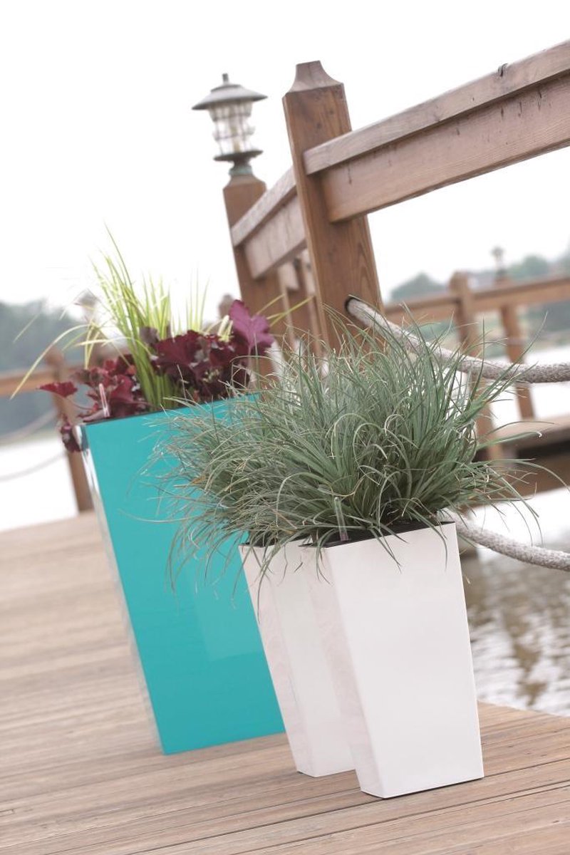 Prosperplast Kunststof Urbi Bloempot/plantenpot Met Binnenpot Wit 32 X 32 X 61 Cm - 21/49 Liter - Hoge Vierkante Bloempotten
