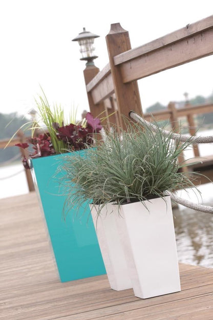 Prosperplast Kunststof Urbi Bloempot/plantenpot Met Binnenpot Wit 32 X 32 X 61 Cm - 21/49 Liter - Hoge Vierkante Bloempotten