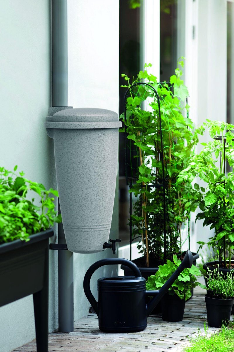  Elho Green Basics Rain Catcher 33 - Regenton Voor Balkonbuiten - Ø 33.5 X H 73.5 Cm - Grijs/Living Concrete