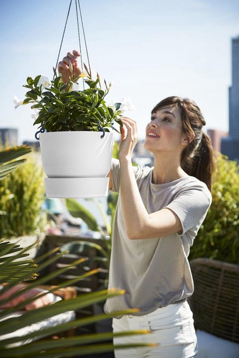  Elho Greenville Hangschaal 24 - Bloempot Voor Balkonbuiten - Ø 23.5 X H 20.5 Cm - Zwart/Living Black
