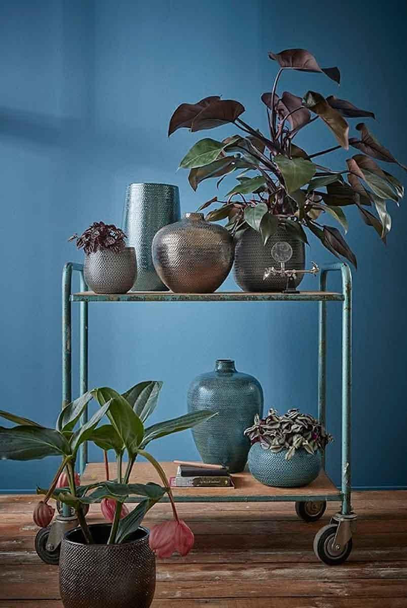  Mica Decorations Gabriel Bloempot - H20 X Ø25 Cm - Keramiek - Blauw