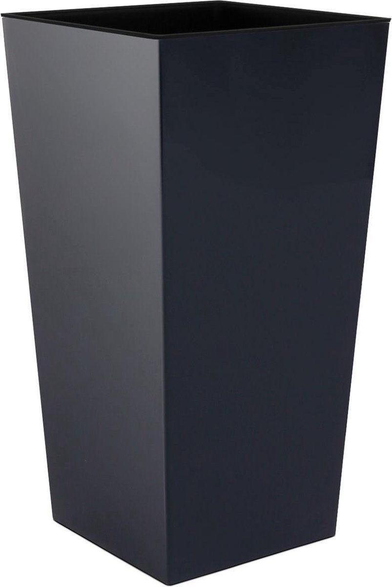 Prosperplast Kunststof Urbi Bloempot/plantenpot Met Binnenpot Antraciet 40 X 40 X 75 Cm - 37/91,5 Liter - Hoge Vierkante Bloempotten