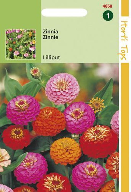  Hortitops Zaden - Zinnia Liliput/Pompon Dubbelbl. Gemengd