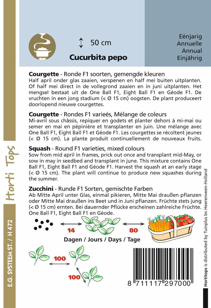  Hortitops Zaden - Courgette Mixed Round F1 1 Gram (ca. 11 Zdn)