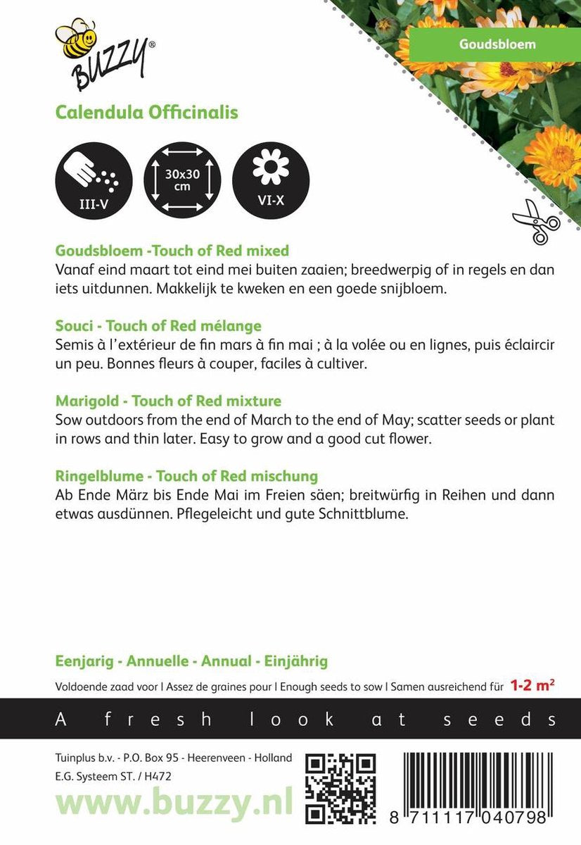  Buzzy® - Goudsbloem Touch Of Red Mix (Calendula Officinalis)