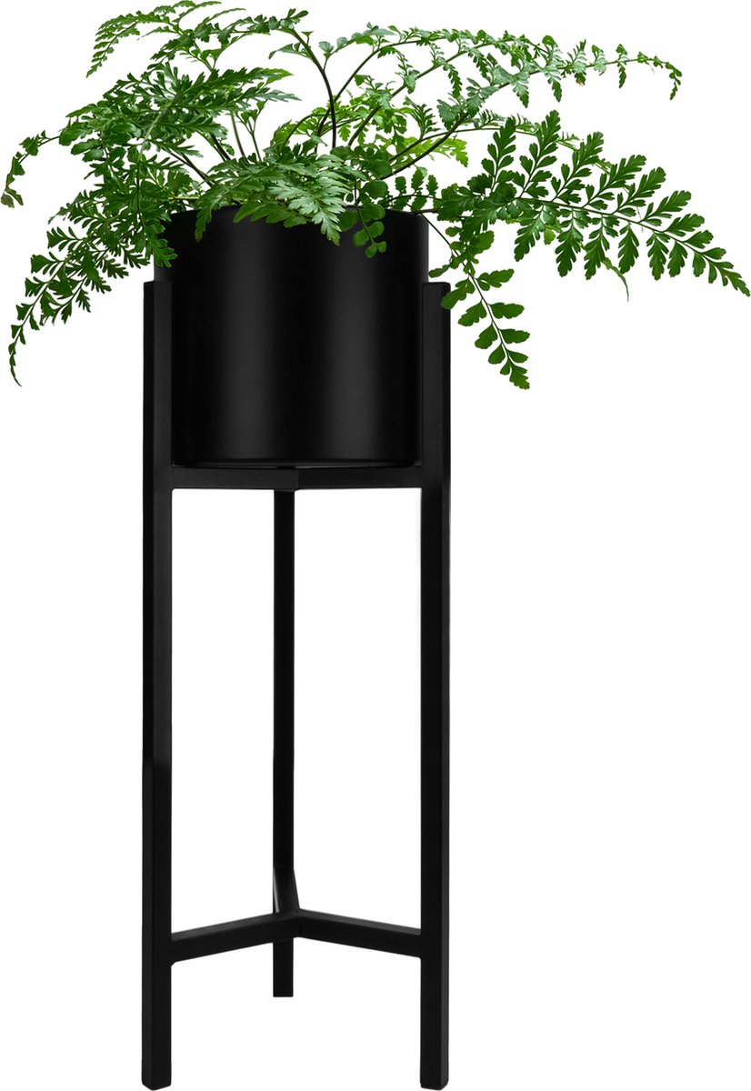  QUVIO Plantenstandaard Binnen - Inclusief Pot - Staande Plantenbak - Metaal - Bloempot - 22 X 22 X 60 Cm - Zwart