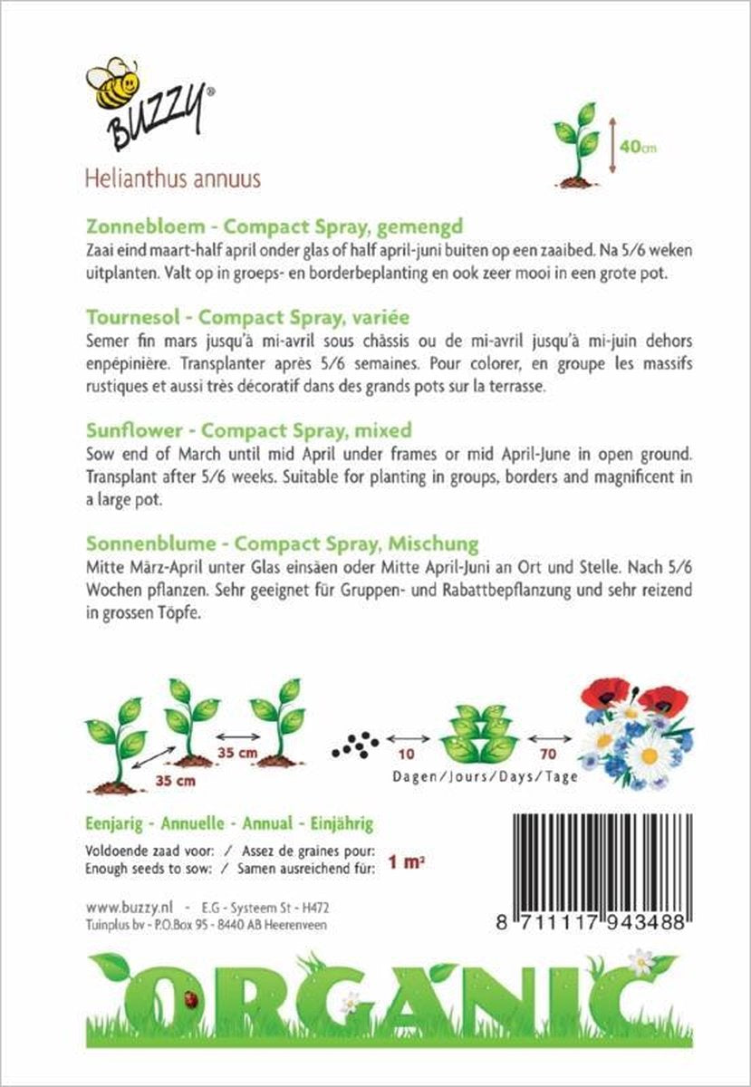  Organic Zonnebloem Compact Spray Mix Laag (BIO) - Inh.: 1 Gram