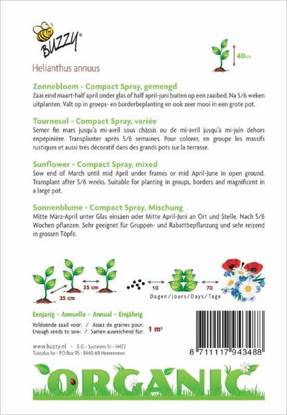  Organic Zonnebloem Compact Spray Mix Laag (BIO) - Inh.: 1 Gram