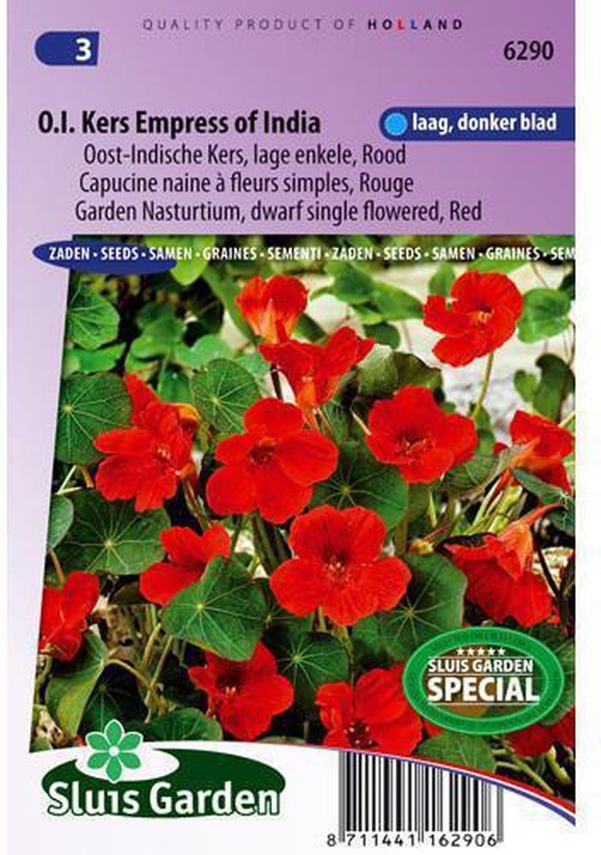  Sluis Garden - Oost-Indische Kers Empress Of India Rood, Lage Enkelbloemig