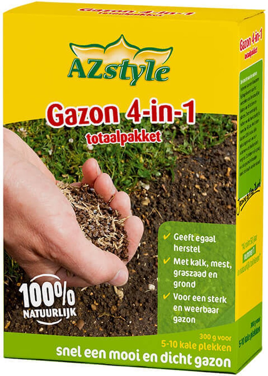  ECOstyle Gazon 4-in-1 Totaalpakket Met Kalk, Mest, Graszaad &amp; Grond In Een Doos - Geeft Kale Plekken In Gras Egaal Herstel - 5- 10 Kale Plekken - 1 KG