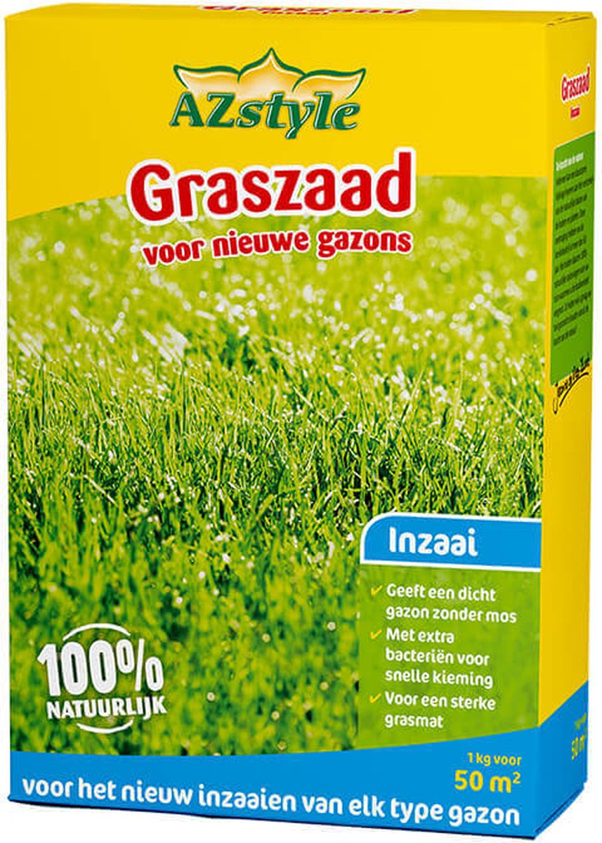  ECOStyle Graszaad-Inzaai Voor Nieuwe Gazons - Dicht Gazon Zonder Mos - Sterke Grasmat - Snelkiemend Graszaad - Speel &amp; Siergazons - 50 M² - 1 KG