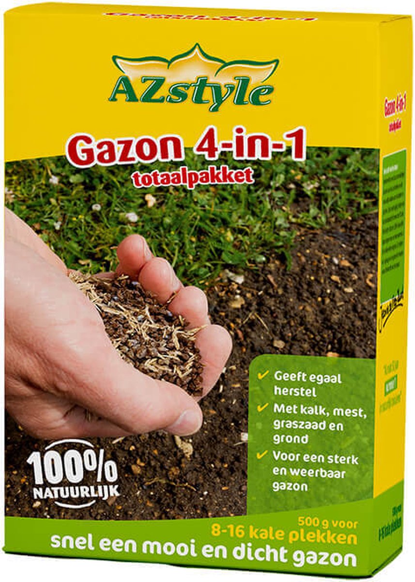  ECOstyle Gazon 4-in-1 Totaalpakket Met Kalk, Mest, Graszaad &amp; Grond In Een Doos - Geeft Kale Plekken In Gras Egaal Herstel - 5- 10 Kale Plekken - 1 KG
