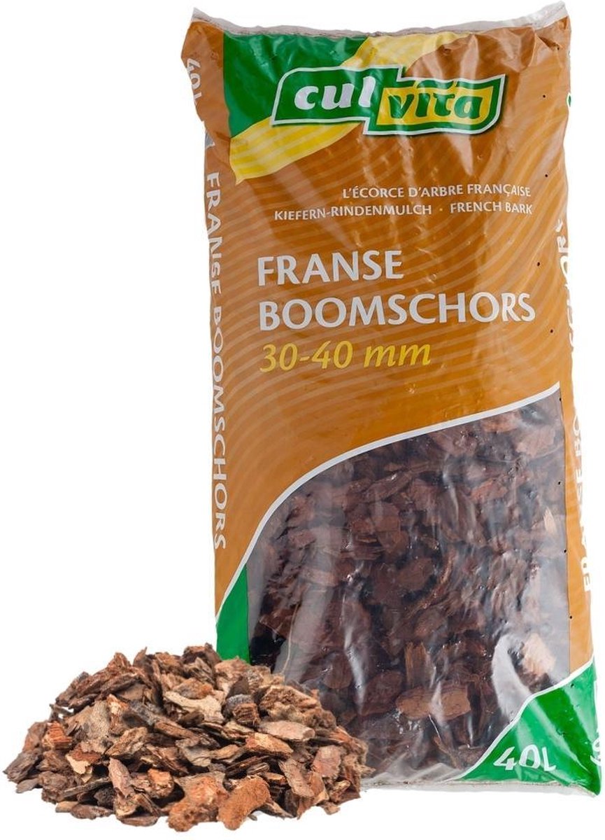  Culvita - Premium Franse Boomschors Bodembedekker 40 Liter - Sierschors 30-40 Mm - Schors Geschikt Voor Aanleg Van Wandelpaden