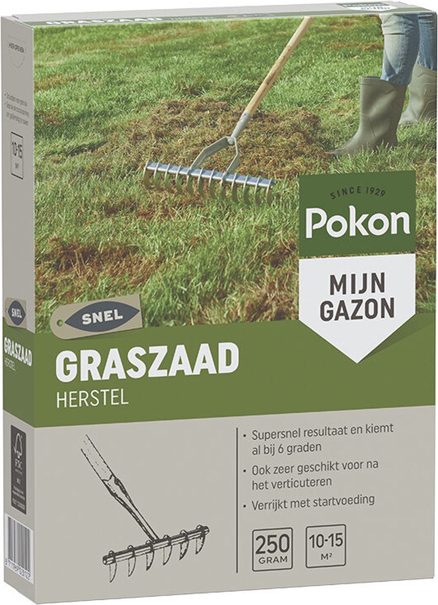  Pokon Graszaad Herstel - 2kg - Gazonherstel - Geschikt Voor 80m² Tot 120m² - Supersnel Egaal Groen Gras