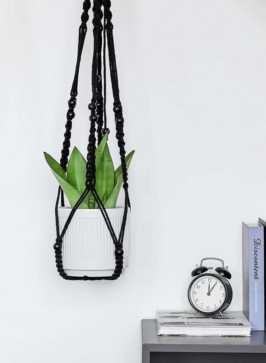  4 Stuks Luxe Macrame Plantenhangers - Boho Handgeweven Katoen Hangpot Voor Binnen/Buiten - Hangende Bloempot Met Kralen - Macramé Touw/Koord Hangplant Houder - Bohemian Wandhanger Decoratie - Plant Hanger - Verticale Tuin Bloempothouder Planthanger