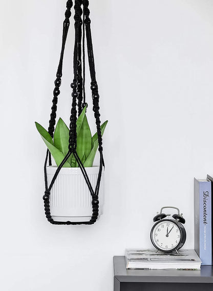  4 Stuks Luxe Macrame Plantenhangers - Boho Handgeweven Katoen Hangpot Voor Binnen/Buiten - Hangende Bloempot Met Kralen - Macramé Touw/Koord Hangplant Houder - Bohemian Wandhanger Decoratie - Plant Hanger - Verticale Tuin Bloempothouder Planthanger