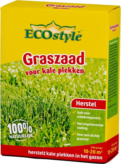  ECOstyle Graszaad Herstel Snelkiemend Gazon Gras – Herstelt Kale Plekken – Vogelwerende Coating – Geschikt Voor Zon- En Schaduw Gazons - Snelle Kieming – 10 – 15M² – 250 GR