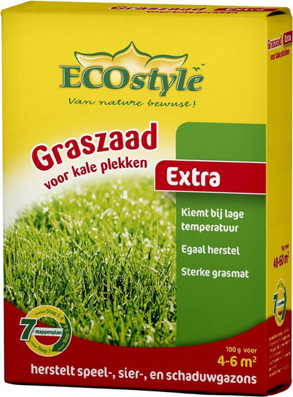  ECOstyle Extra Graszaad Herstel - Inzaaien Van Kale Plekken En Beschadigde Delen - Vogelwerende Coating - Dicht &amp; Sterk Gazon - Kiemt Bij Lage Temperatuur - 4-6 M² - 100 GR