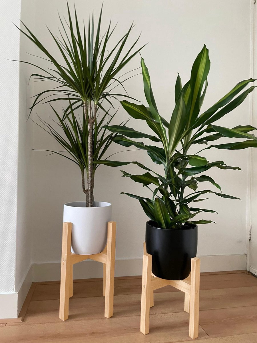 Plantenstandaard | Set Van 2 | Diameter Tot 24 Cm | Plantenkruk | Bloempotten Voor Binnen | Plantentafeltje Voor Binnen | Bloempot Standaard | Plantenstandaard Binnen | Hout | Licht Bruin