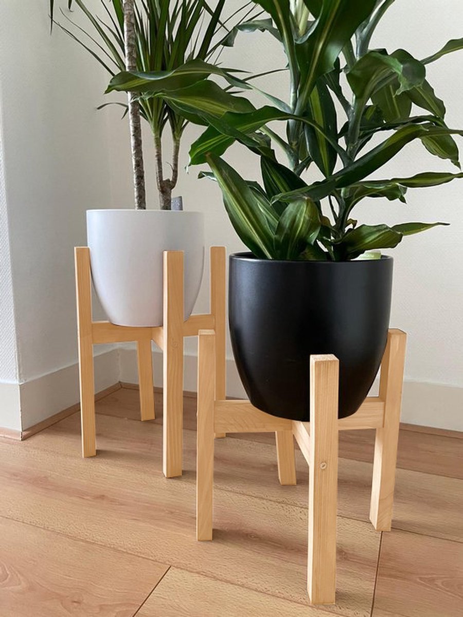  Plantenstandaard | Set Van 2 | Diameter Tot 24 Cm | Plantenkruk | Bloempotten Voor Binnen | Plantentafeltje Voor Binnen | Bloempot Standaard | Plantenstandaard Binnen | Hout | Licht Bruin
