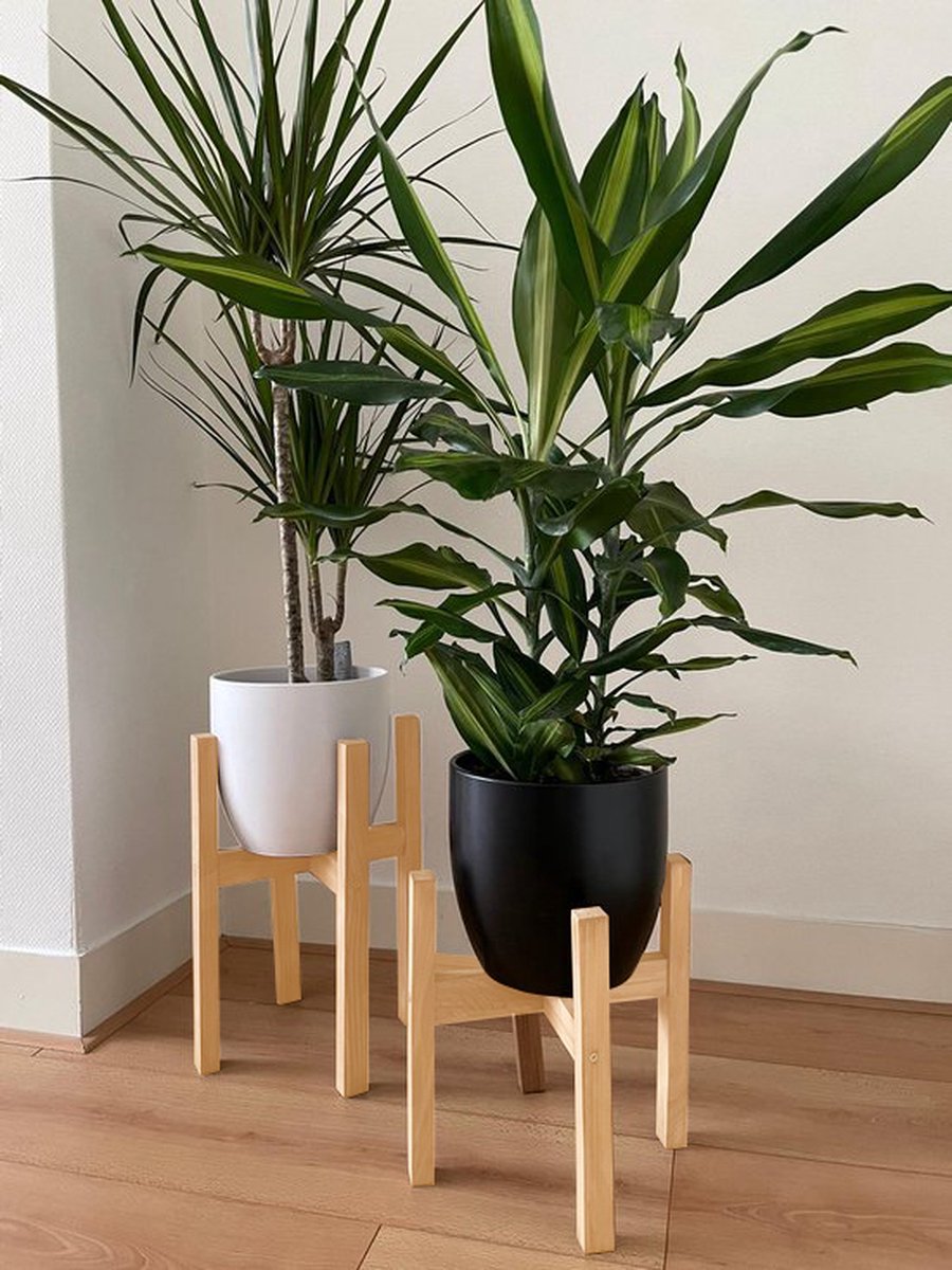 Plantenstandaard | Set Van 2 | Diameter Tot 24 Cm | Plantenkruk | Bloempotten Voor Binnen | Plantentafeltje Voor Binnen | Bloempot Standaard | Plantenstandaard Binnen | Hout | Licht Bruin