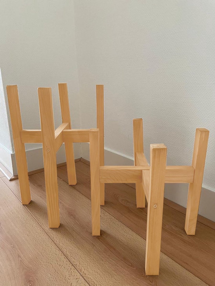  Plantenstandaard | Set Van 2 | Diameter Tot 24 Cm | Plantenkruk | Bloempotten Voor Binnen | Plantentafeltje Voor Binnen | Bloempot Standaard | Plantenstandaard Binnen | Hout | Licht Bruin