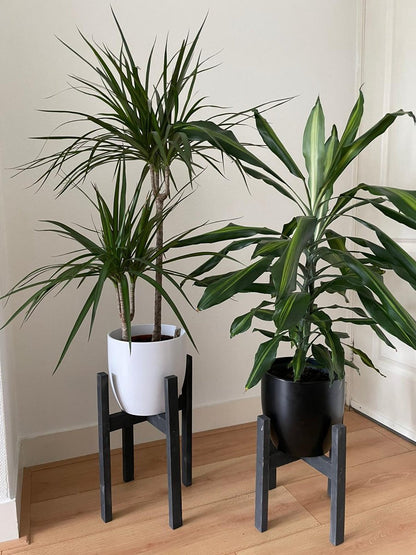  Plantenstandaard Binnen - Set Van 2 - Diameter Tot 24 Cm - Plantenkruk - Bloempotten Voor Binnen - Plantentafeltje Voor Binnen - Bloempot Standaard - Plantenstandaard - Hout - Mat Zwart/Donkergrijs