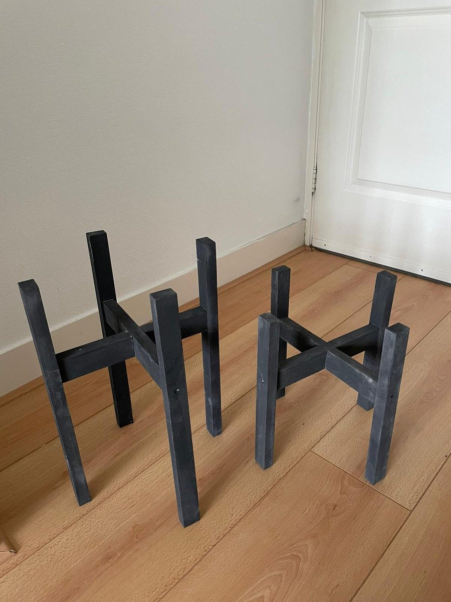  Plantenstandaard Binnen - Set Van 2 - Diameter Tot 24 Cm - Plantenkruk - Bloempotten Voor Binnen - Plantentafeltje Voor Binnen - Bloempot Standaard - Plantenstandaard - Hout - Mat Zwart/Donkergrijs